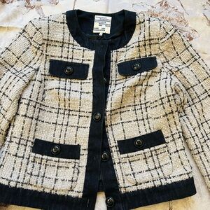 Women's Black and Cream Tweed Jacket